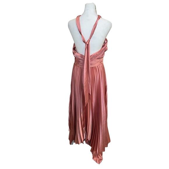 NWT Mac Duggal 11302 Rose Pink Pleated Halter Neck Asymmetrical Hem Gown Size 6 - Picture 4 of 13